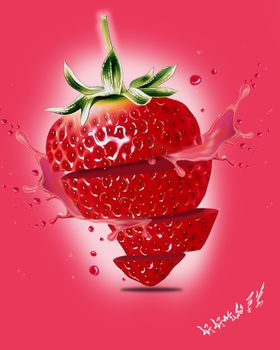 草莓蔬菜牛奶插画
