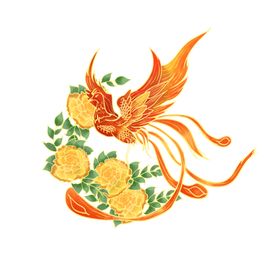 国潮凤凰插画烫金祥云火手绘