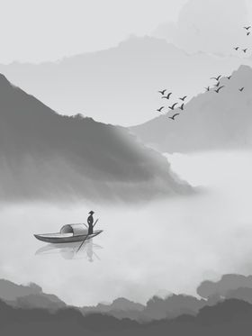 水墨画图片山水风景中国风现代新式色海报素材