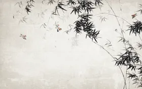 水墨山水简约花鸟背景客厅装饰画手绘电视墙中国风
