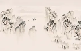 水墨背景禅意山风新中式装饰画