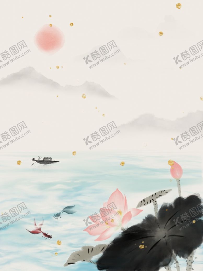 编号：51671305010413506021【酷图网】源文件下载-彩色水墨中荷花山水