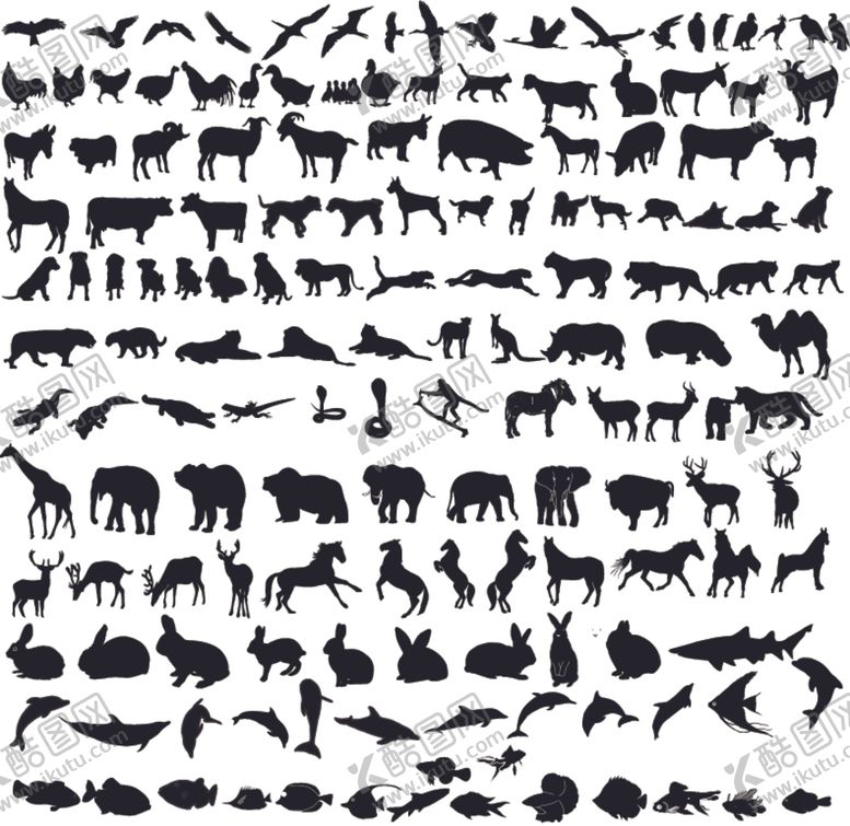编号：85477909281924175390【酷图网】源文件下载-动物黑白剪影动物森林动物