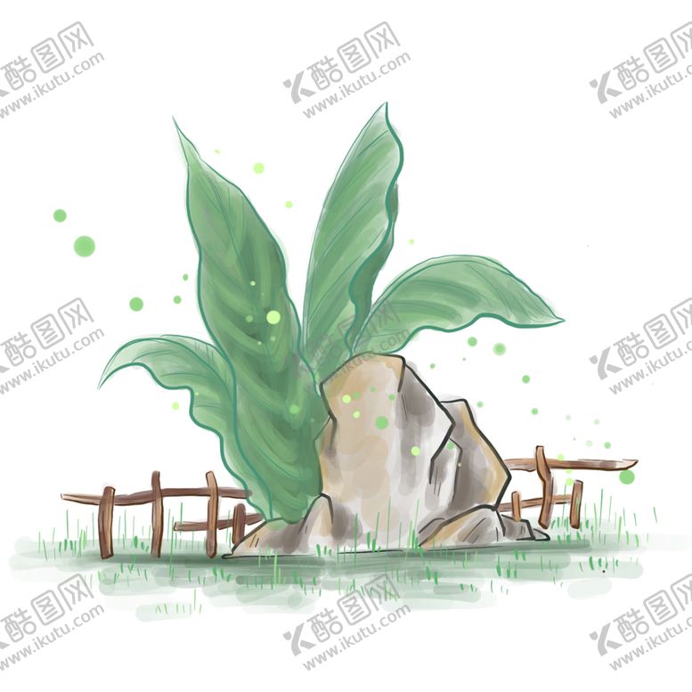 编号：45248401190948243990【酷图网】源文件下载-水墨国画假山和芭蕉