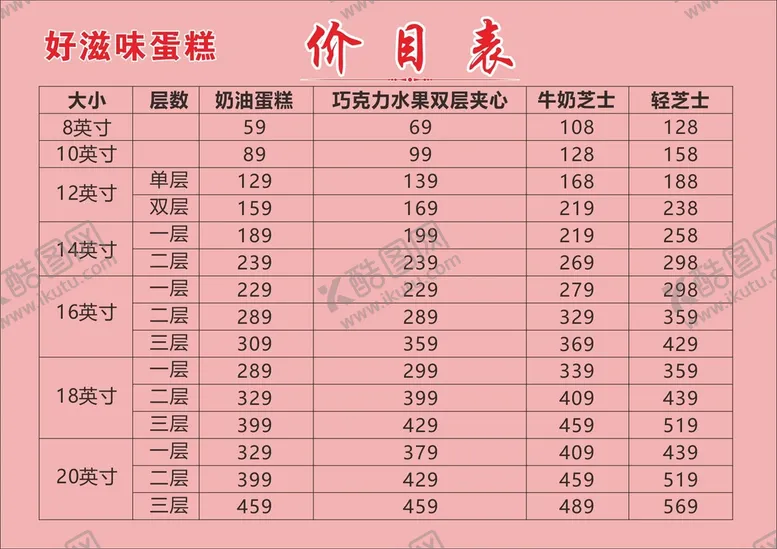 编号：53875401200055594019【酷图网】源文件下载-价目表