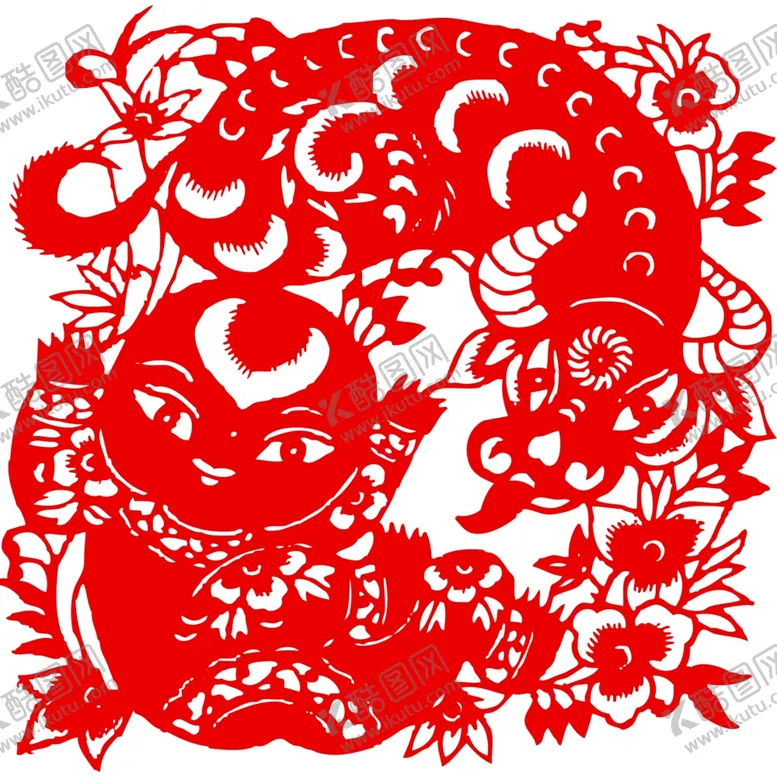 编号：37779606290412068021【酷图网】源文件下载-生肖牛剪纸