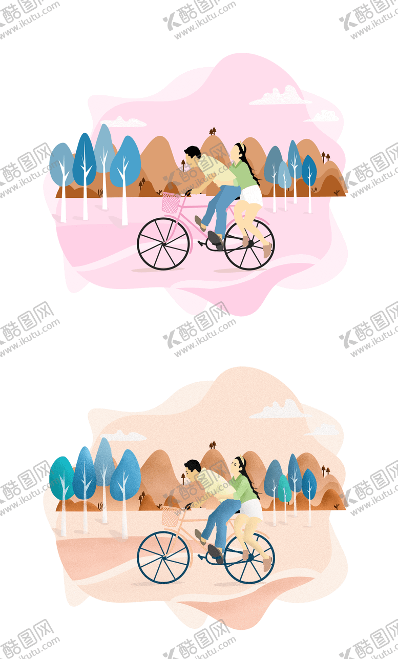 编号：12653906261023582925【酷图网】源文件下载-扁平插画风格人物情侣骑行