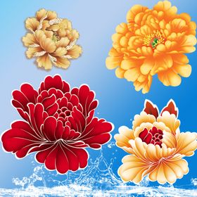 国画牡丹花红花金色花