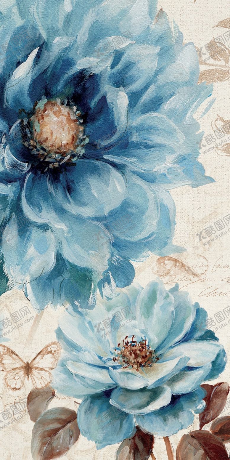 编号：60182610160359515098【酷图网】源文件下载-蓝色花束花卉油画玄关图