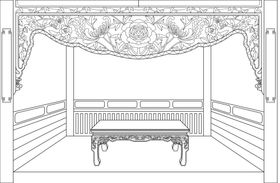 古代清朝家具床榻花纹炕桌线稿