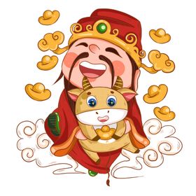 卡通牛形象门神新年快乐2021辛丑年