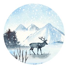 山村雪景水彩画