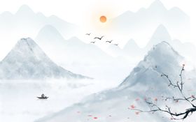 山水色彩复古古风背景素材