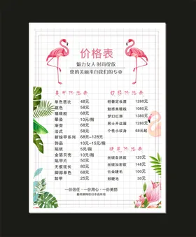 美容价目表彩妆MTS皮肤管理整形格护肤海报