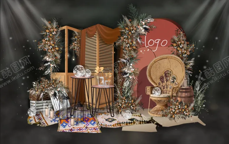 编号：58230910312324136423【酷图网】源文件下载-焦糖色婚礼迎宾区合影区效果图