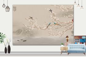 山水画软装饰品无框床头