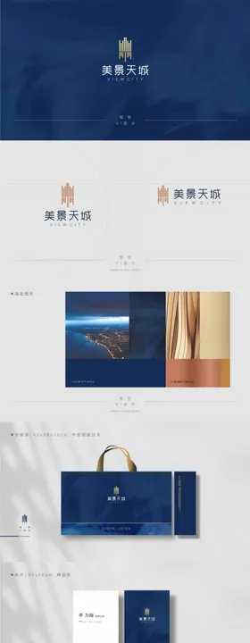 地产VI提案名片蓝金纸杯档袋