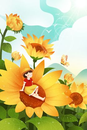 立夏插画二十四节气手机单屏素材