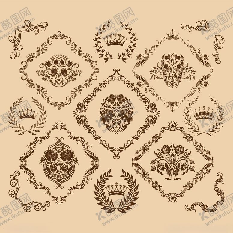编号：20976612190039432034【酷图网】源文件下载-复古精美装饰图案集合