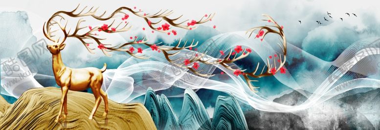 编号：67365807040508192851【酷图网】源文件下载-抽象轻奢麋鹿装饰画