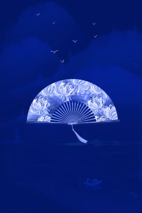 中国风青花瓷折扇