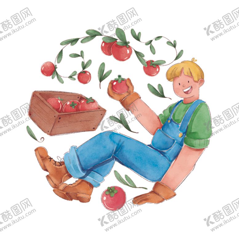 编号：76801006151356056516【酷图网】源文件下载-手绘男孩与西红柿