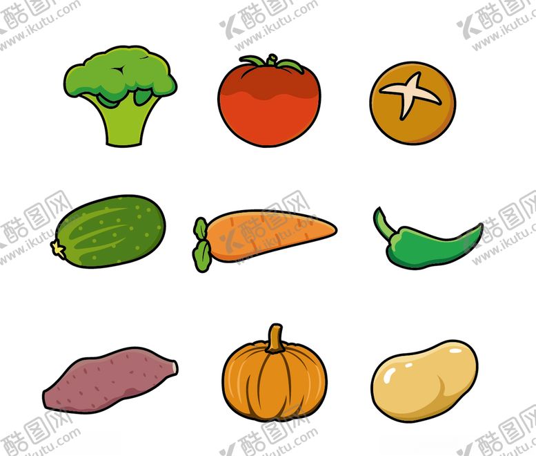 编号：33393809171116126261【酷图网】源文件下载-蔬菜插画西红柿西蓝花黄瓜