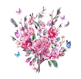手绘水彩花朵花束png素材