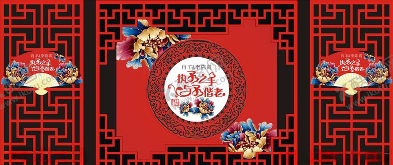 编号：77057409250012083250【酷图网】源文件下载-红色中式婚礼背景
