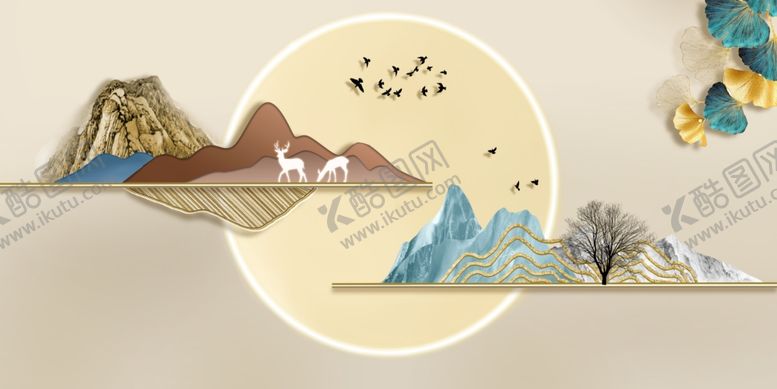 编号：48990011251439336922【酷图网】源文件下载-中式山水装饰画艺术展示