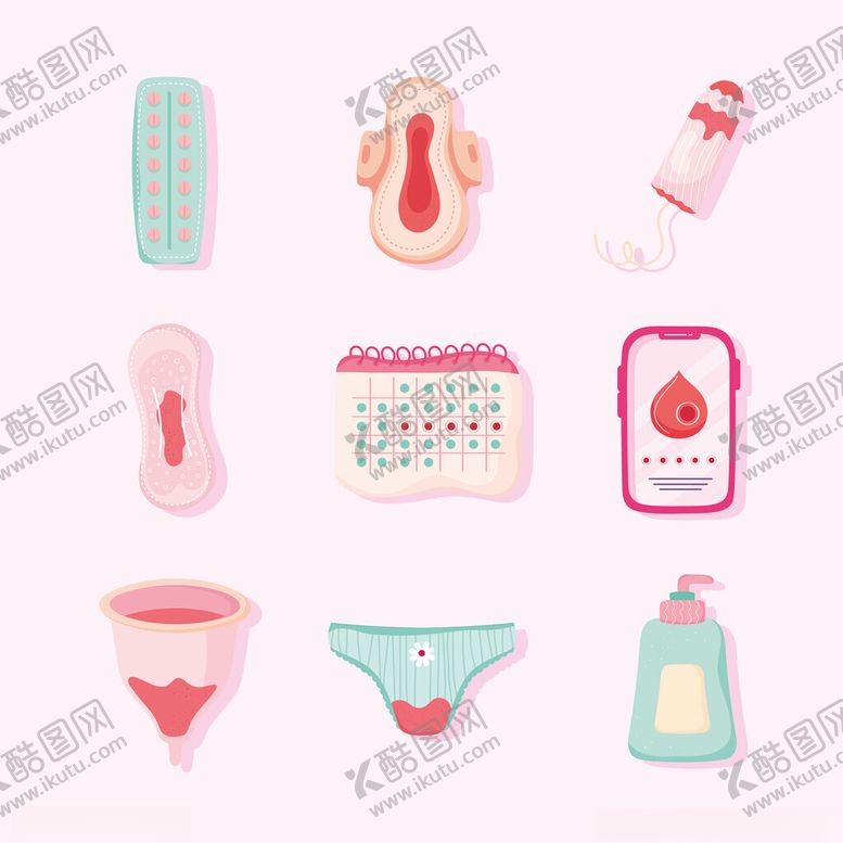 编号：47497702270923556294【酷图网】源文件下载-手绘女性经期矢量图标元素