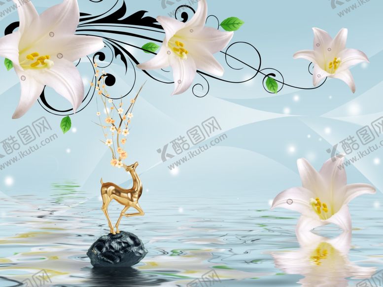 编号：76327704190851054862【酷图网】源文件下载-百合花麋鹿背景