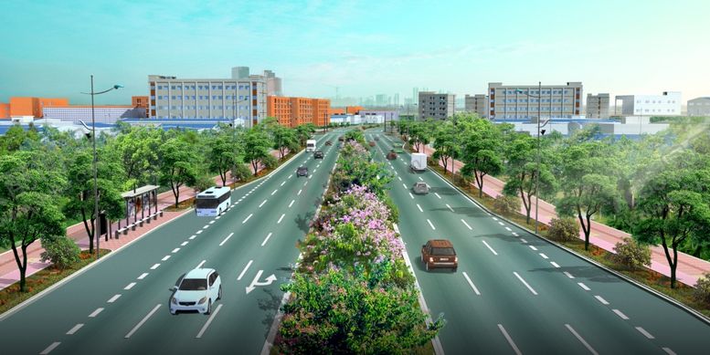 编号：32896809272325123001【酷图网】源文件下载-道路绿化景观效果图