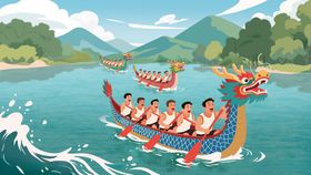 龙舟竞渡于青山绿水间
