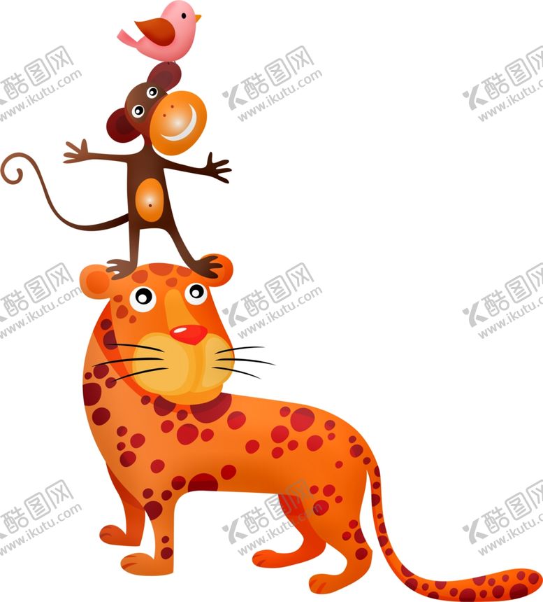 编号：60556810141509212501【酷图网】源文件下载-小鸟猴子老虎卡通插图