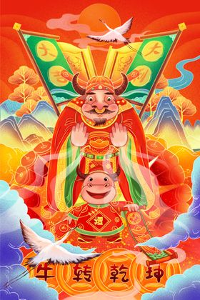 手绘牛年国潮牛年