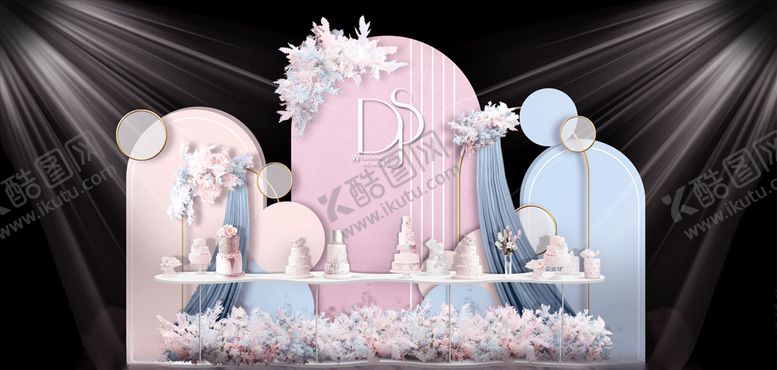 编号：74269709232242451592【酷图网】源文件下载-喷绘糖果粉撞色婚礼甜品区签到区