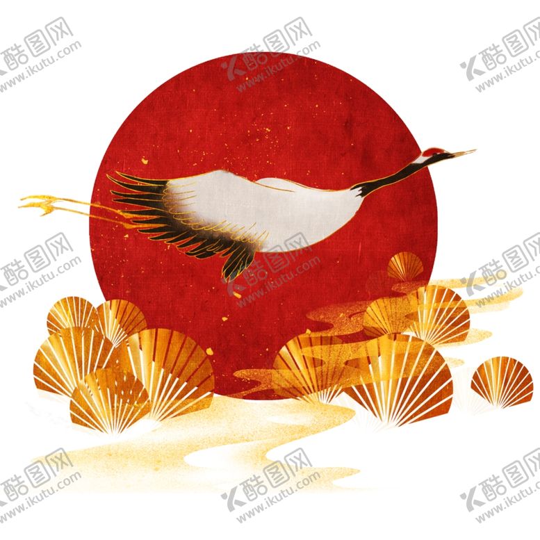 编号：95448605151742225336【酷图网】源文件下载-国潮浮世绘仙鹤素材