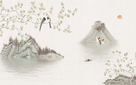 工笔花鸟背景墙装饰画