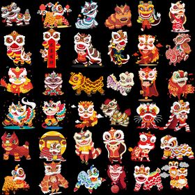 中国风舞狮子中式醒狮图案