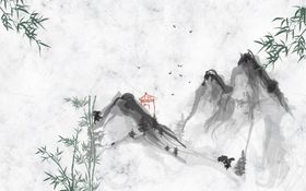 中国风背景水墨画意境展板小清新展板