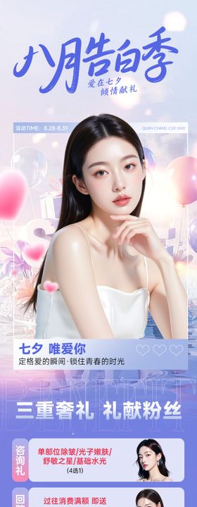 医美促销活动海报8月告白季七夕