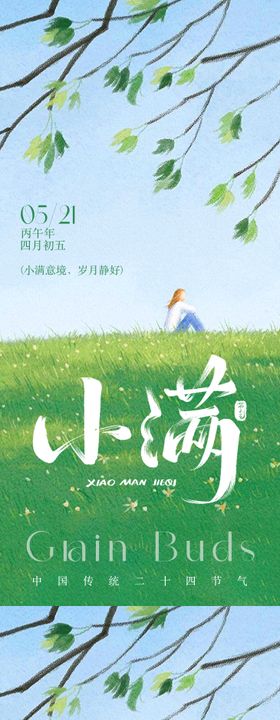 小满节气文艺插画海报