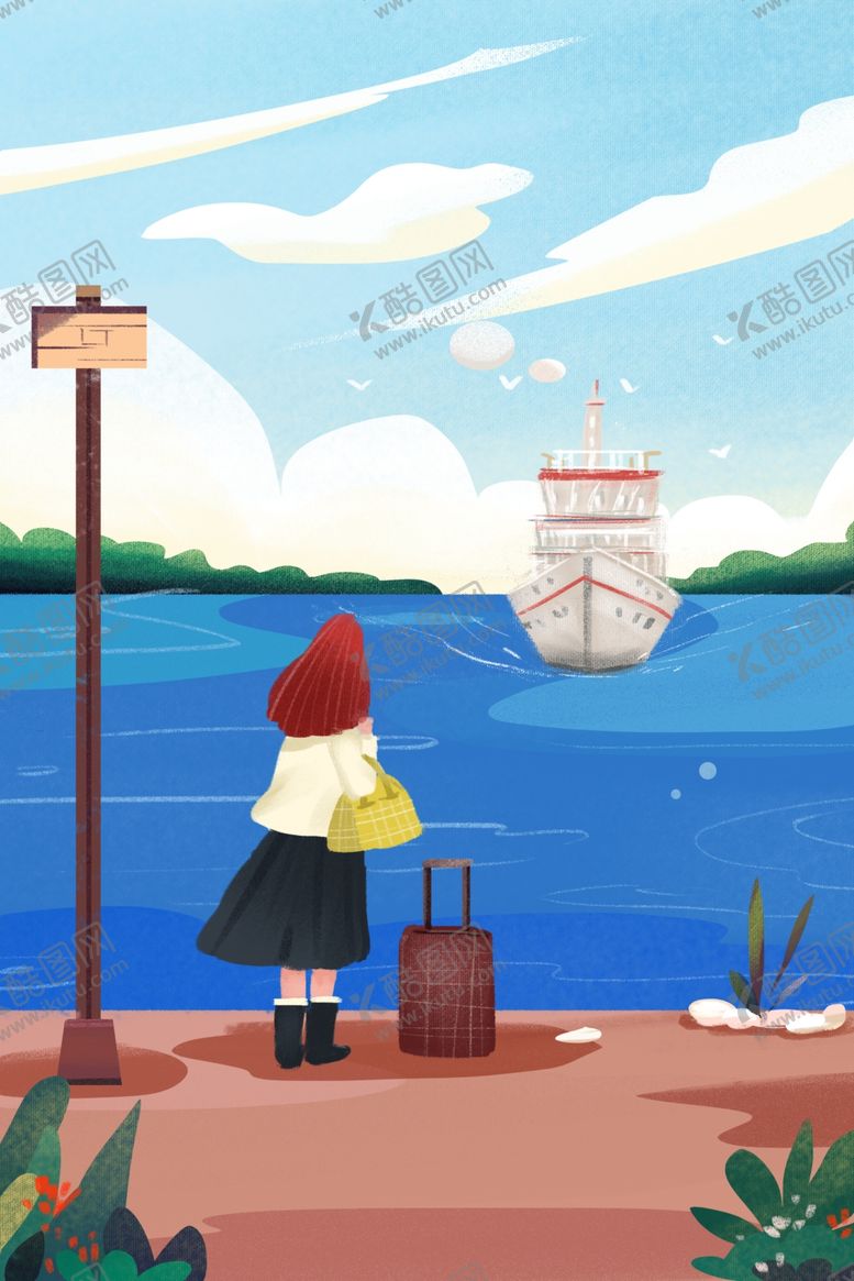 编号：35953009082222488666【酷图网】源文件下载-坐游船卡通插画卡通女孩