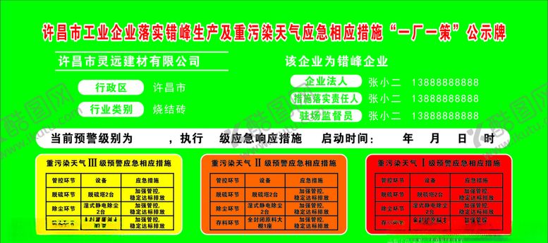 编号：34579309281054544380【酷图网】源文件下载-许昌市工业企业一厂一策公示牌