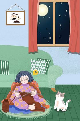 女孩和猫插画