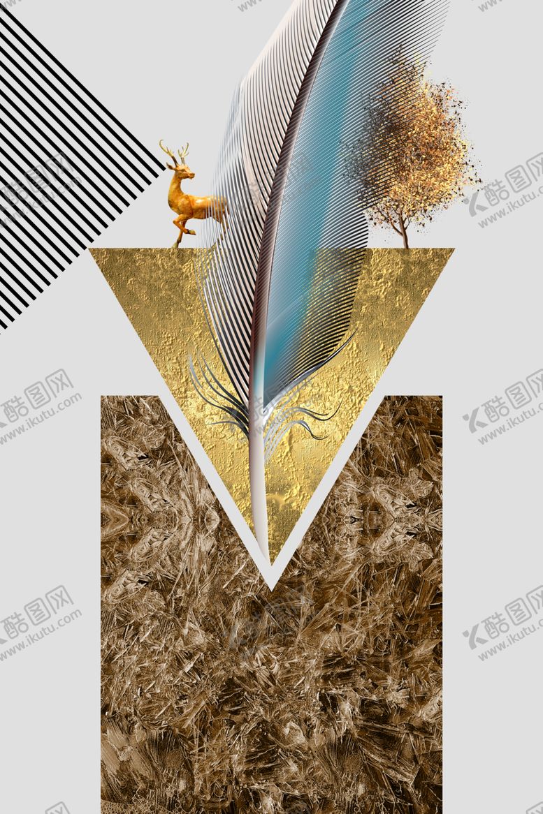 编号：91818302022039354576【酷图网】源文件下载-金色麋鹿羽毛玄关