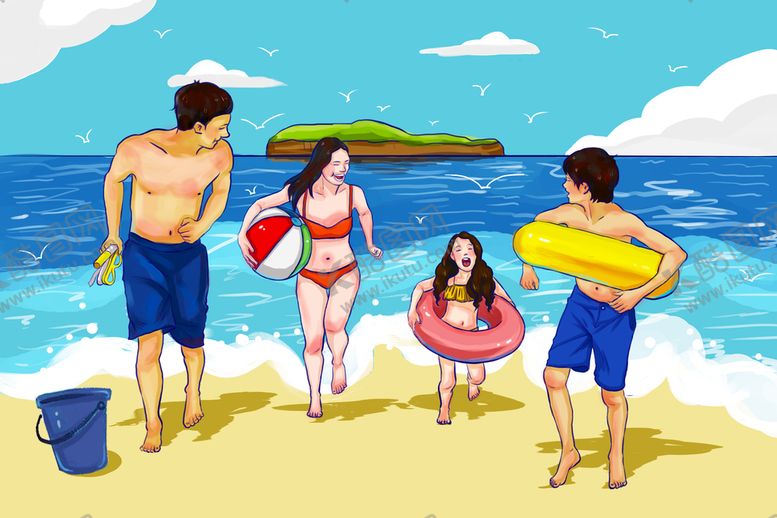 编号：99458310221740397940【酷图网】源文件下载-海边开心游玩的一家人