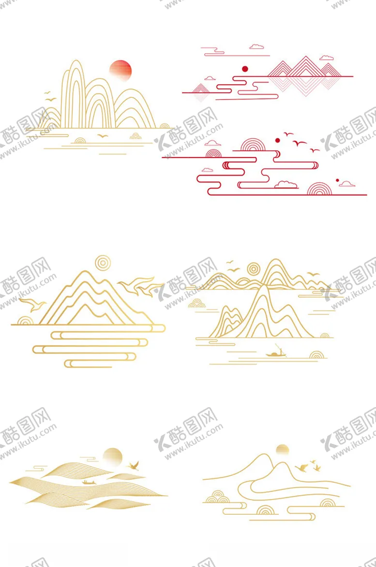 编号：46389502270428599861【酷图网】源文件下载-中国风线描山水元素