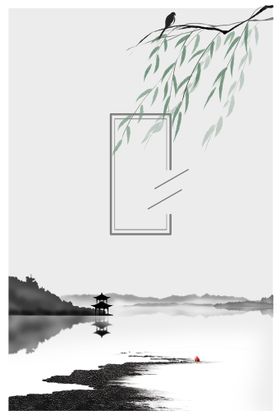 中国风背景卡通画画简约